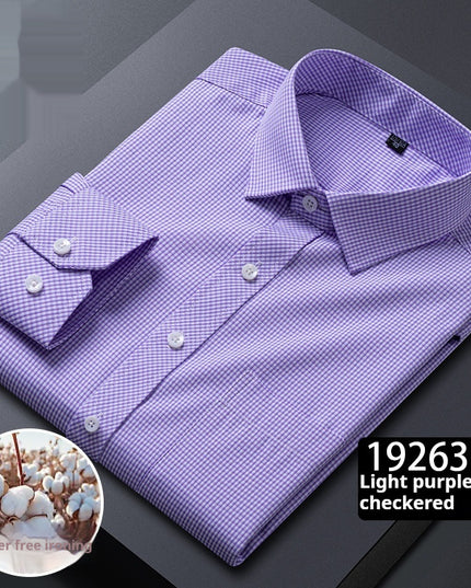 Men's Long-sleeved Plaid Middle-aged Business Square Collar Shirt