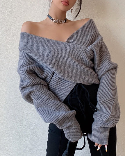 Loose Cross Sweater Women's Off-shoulder Sweater Top