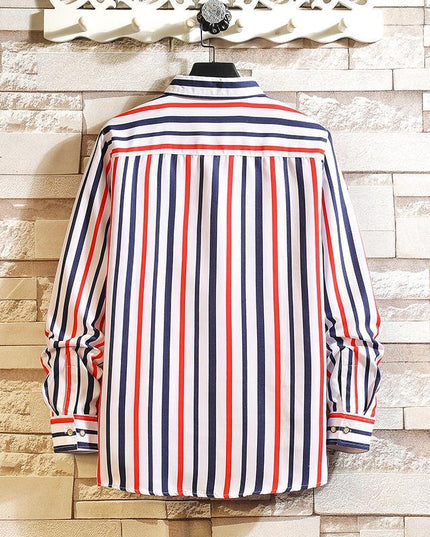 Long Sleeve Plus Size Korean Style Vertical Striped Shirt