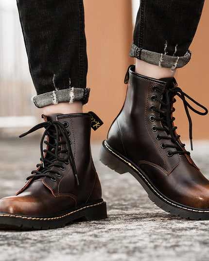 Men's High-top British Style Tooling Leather Martin Boots