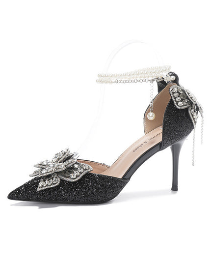 Sequin Rhinestones Bow Tassel Hollowed Sandals
