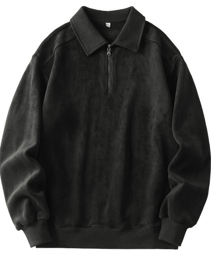 Fashion Lapel Half-zip Sweatshirt Winter Warm Fleece Long Sleeve Top Men's Clothing