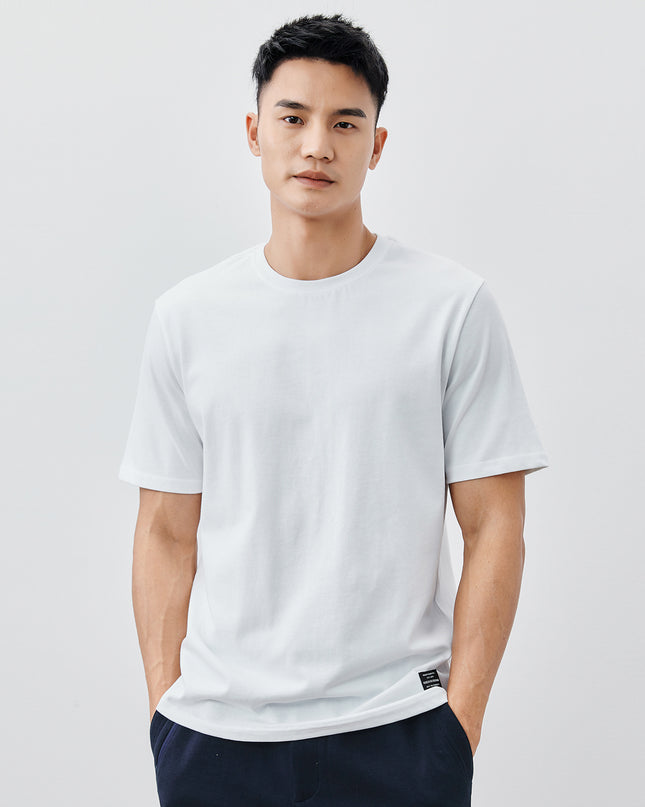 Heavy Cotton Men's Short Sleeve T-shirt American Casual Solid Color Crewneck