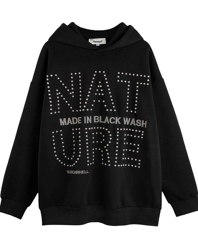 Hot Drilling Letter Loose Sweatshirt Men's European And American