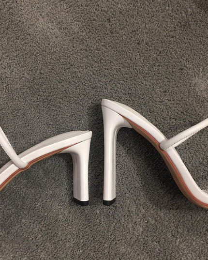 Square Toe Thick Heel Super High Heel Sandals White High Heels