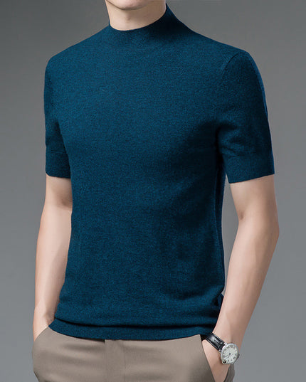Half Turtleneck Pure Wool Sweater With Short Sleeves Men