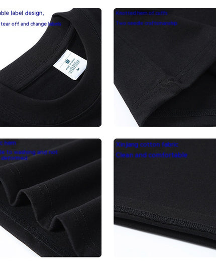 Pure Cotton Drop-shoulder Solid Color Small Neckline T-shirt