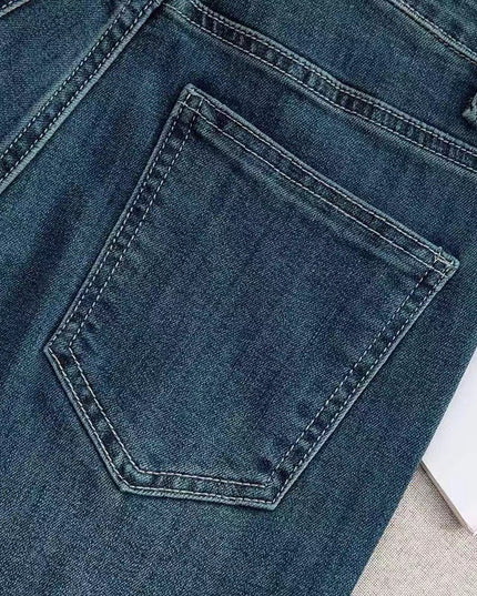 Dark Blue High Waist Drape Denim Wide Leg Pants Retro Pants Slim And Tall Stylish Straight Pants