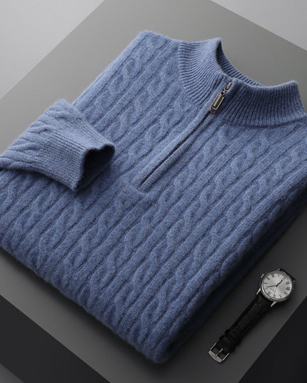 Pure Wool Sweater Men's Half-high Collar Pullover