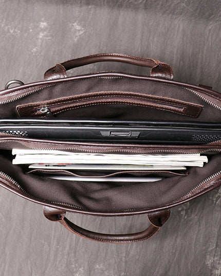 Men’s Leather One-Shoulder Crossbody Briefcase | Large Capacity Top Layer Cowhide Bag