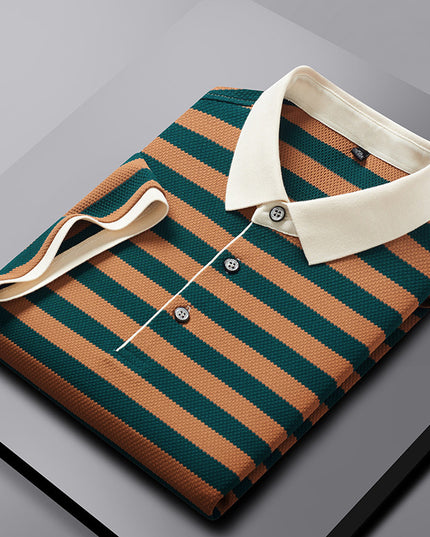 Pineapple Texture Striped Short Sleeve Cotton T-shirt Trendy Youth Half Casual Top Polo Shirt