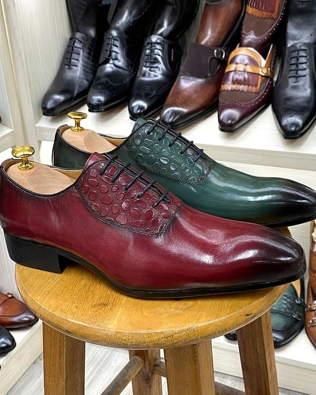 Leather Lace Pointed Oxford Shoes Handmade Business Casual