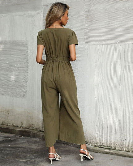 Women's Sexy V-neck Cropped Wide-legged Jumpsuit