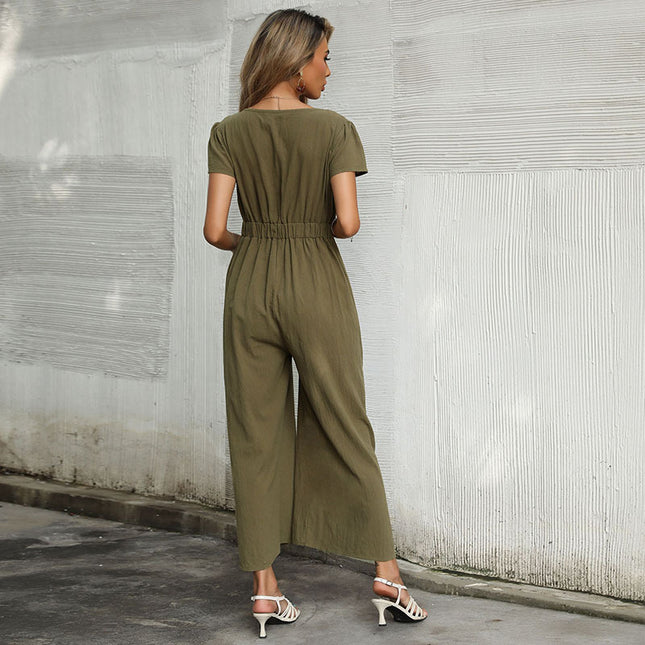 Women's Sexy V-neck Cropped Wide-legged Jumpsuit