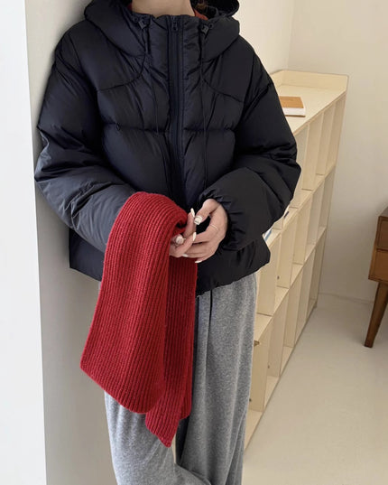 White Duck Down Puff Fluffy Hooded Down Jacket