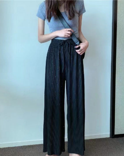 Loose Straight Pleated Ice Silk Leggings Draped Pants Thin High Waist