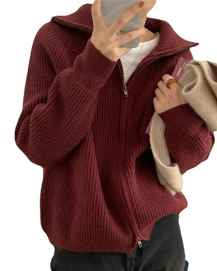 Loose Casual Laid-back Style Lapel Sweater Coat