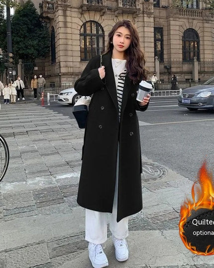 Loose Mid-length Lace-up Woolen Coat Women