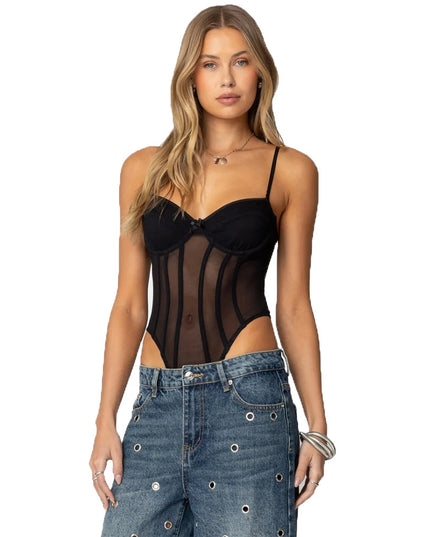 Slimming Mesh Stitching High Waist Hollow-out Hot Girl Jumpsuit