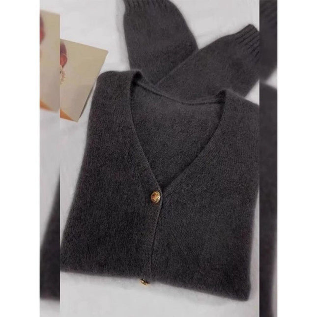 Women's Solid Color Gold Buckle Soft Glutinous Sweater Coat
