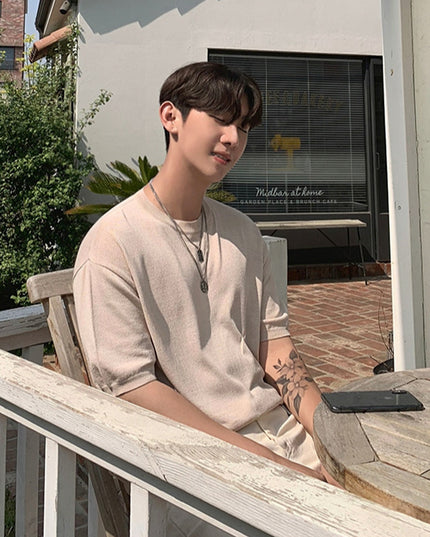 Ice Silk Knitted Short Sleeve T-shirt Men's Korean Style Sweater