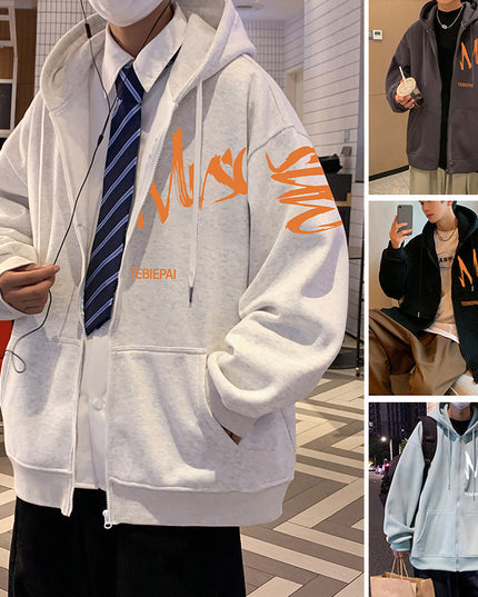 Hong Kong Style Letter Printed Full-zip Cardigan Jacket Top Coat