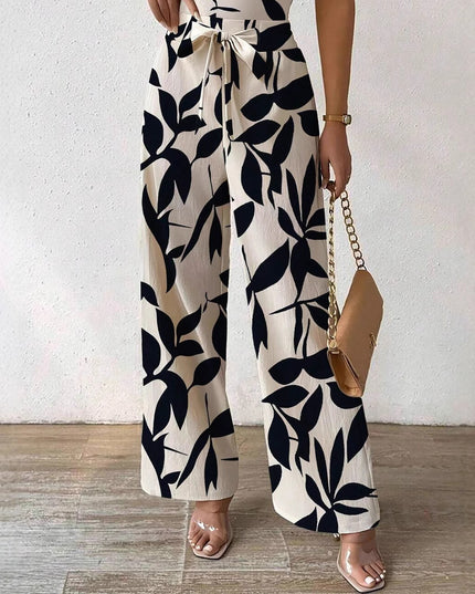 Fashion Floral Print Jumpsuit Elastic Waist Belt Jumpsuit