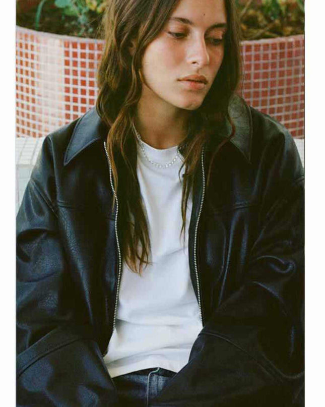 Women's Loose Lapels Leather Coat