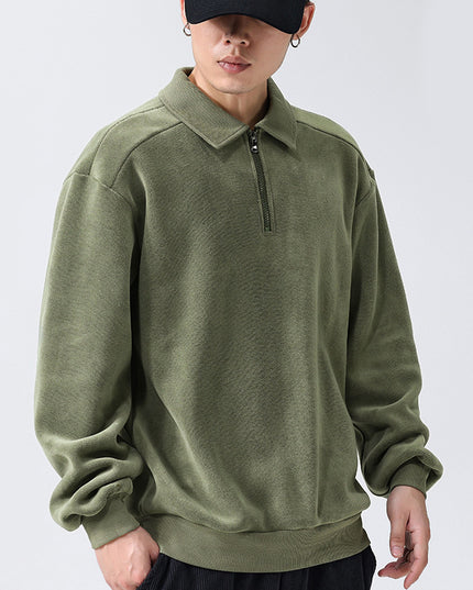 Fashion Lapel Half-zip Sweatshirt Winter Warm Fleece Long Sleeve Top Men's Clothing
