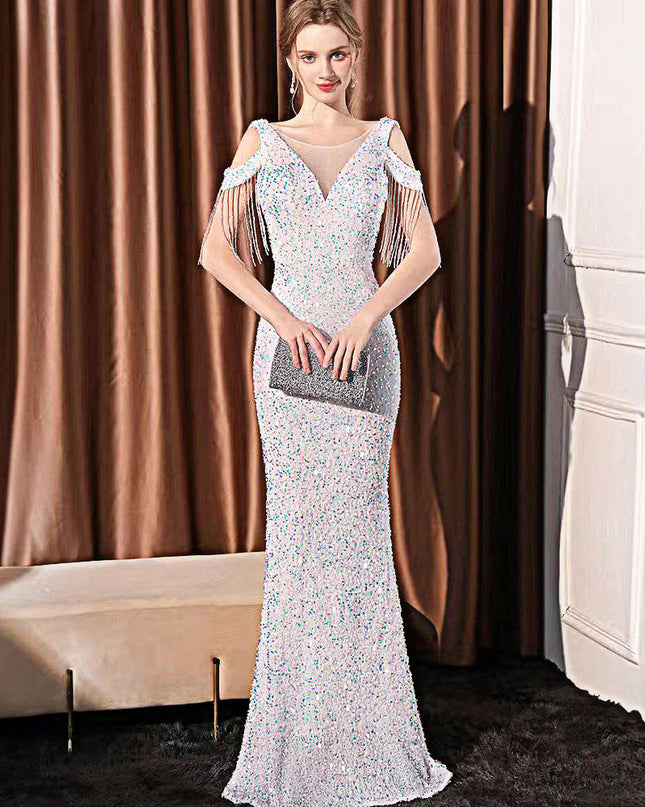 Sequin Long Slim Slimming Fishtail Dress