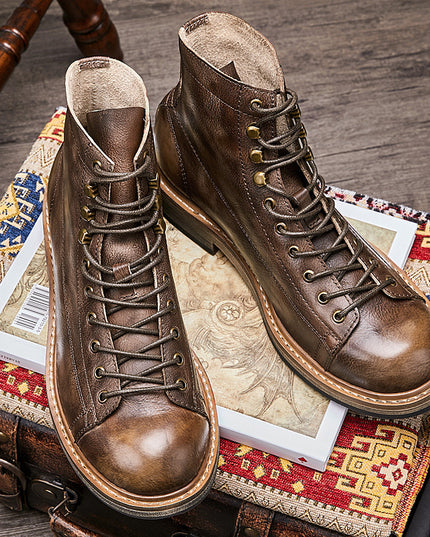 Men's Summer High Top Leather Vintage Leather Martin Boots