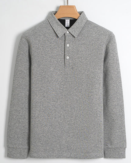 Fleece-lined Thickened Cotton Stretch Keep Warm Polo Shirt Men
