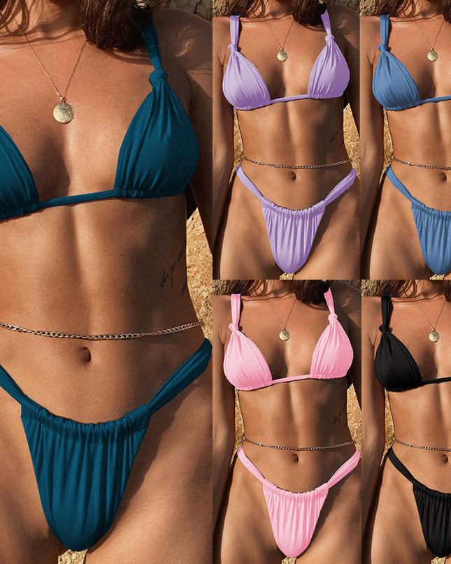 Solid Color Knotted Bikini Ladies Split Swimsuit