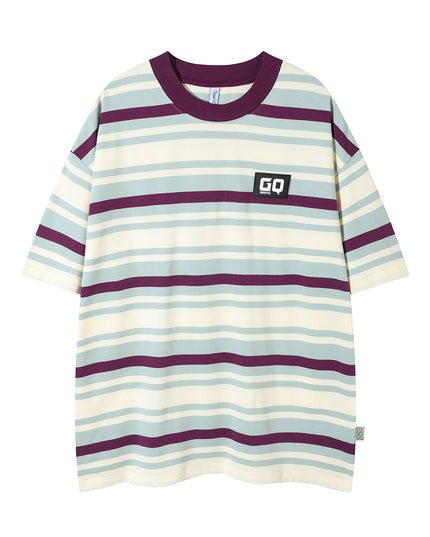 Vintage Stripe Niche Couple Loose Half-sleeve Top