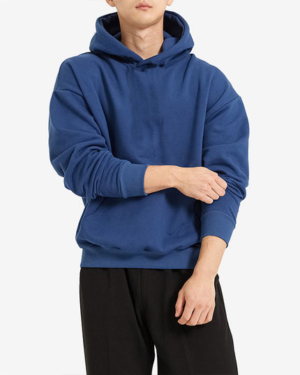 Terry Cotton Solid Color Sports Drop Shoulder Port Hoodie