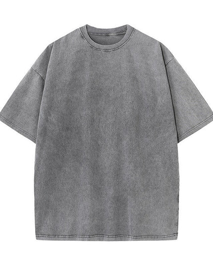 Pure Cotton Distressed T-shirt Retro Round Neck Short Sleeves