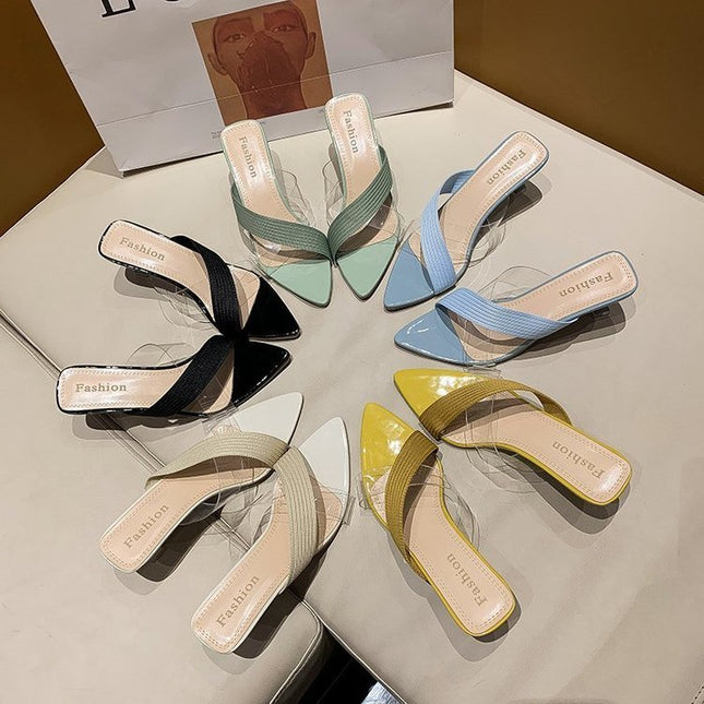 Pointed Stiletto Transparent Cross-strap Sandals And Slippers Women