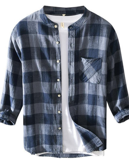 Casual 34 Sleeve Plaid Shirt Coat Male