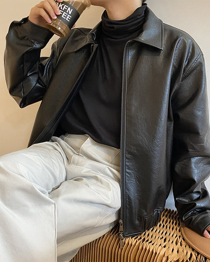 Retro Young Men's Loose Short Leather Jacket