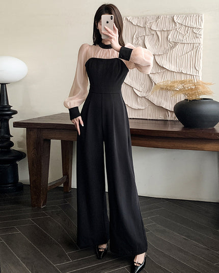 Color Matching Design Lace-up Bow Jumpsuit