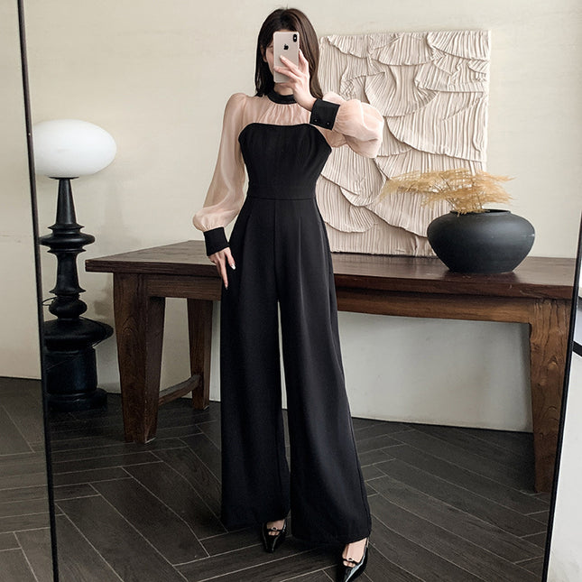 Color Matching Design Lace-up Bow Jumpsuit