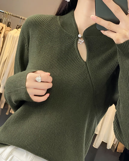 Half Turtleneck New Chinese Style Buckle Sweater Women's Sweater