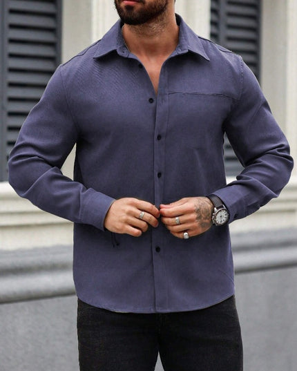 Men's Solid Color Pocket Shirt Long Sleeve Single-breasted Lining
