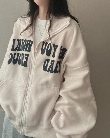 Women's Alphabet Plus Velvet Loose Cardigan Zipper Simple Sweater