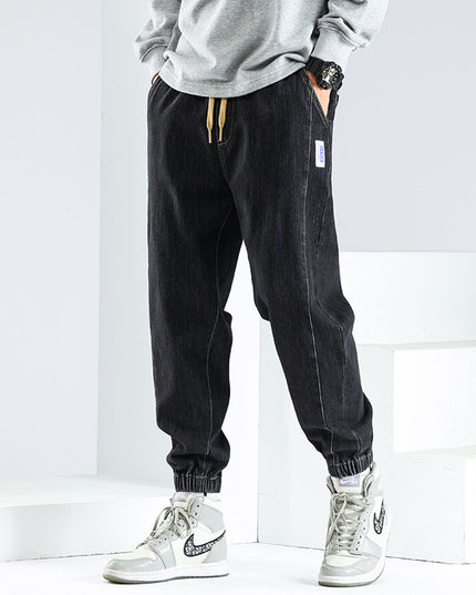 Elastic Waist Jeans Men's Autumn And Winter Loose Plus Size Casual Elastic Ankle-tied Harem Pants