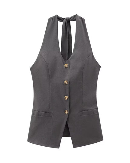 Classic Style Cotton And Linen Halterneck Vest Suit Women's Summer High-grade Trousers