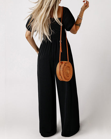 Women's Square Collar Short Sleeve Jumpsuit