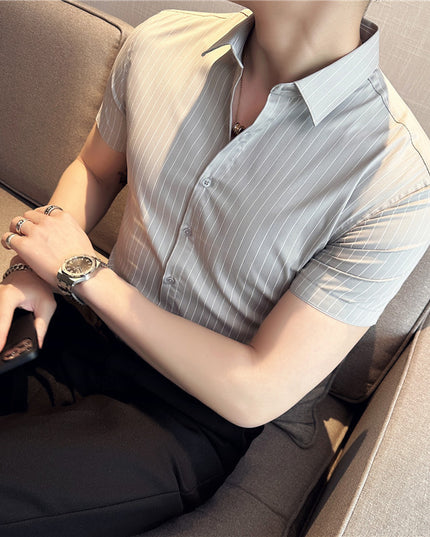 Men's Ice Silk Leisure Short Sleeve Striped Shirt