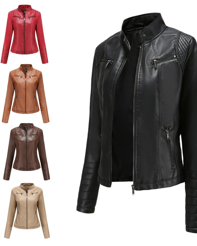 Women's Leather Thin Motorcycle Clothing Short Chic Women's Jacket