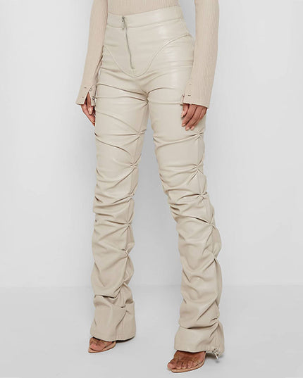 European And American Fashion Tight PU Leather Trousers Personalized Shrinkage Bootcut Trousers Women